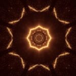 futuristic science fiction octagon mandala design with brown and gold lights